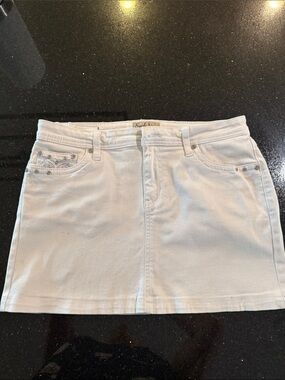 Earl Jeans White Denim Mini Skirt with Studded Pocket Trim